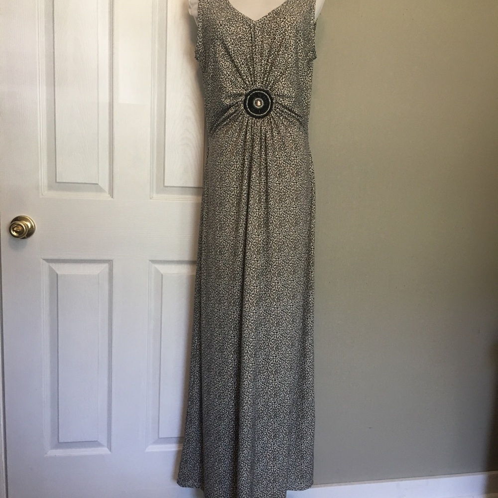 Nina Leonard Animal Print V-Neck Maxi Dress M-L